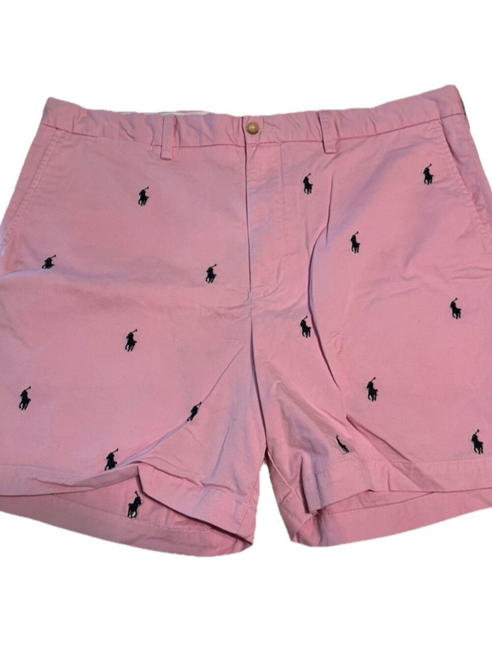 Polo Ralph Lauren Men 38 Classic Fit Chino Shorts Large Khaki All Over Pony Logo